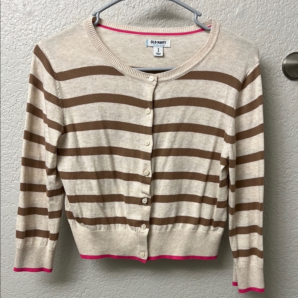 Old Navy Striped Cardigan Sweater - Brown and Cream